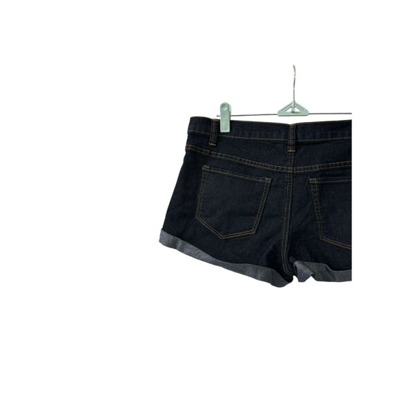 Forever 21 Womens Blue Denim Booty Shorts Cuffed Mid Rise Dark Wash Size 30 - Picture 5 of 8